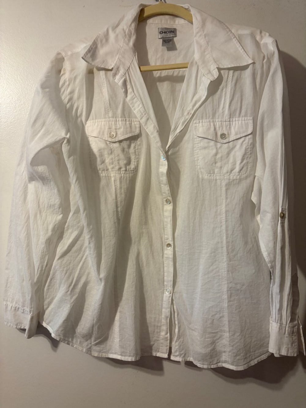 4/$25 Chico's White Collared Shirt with Silver Label